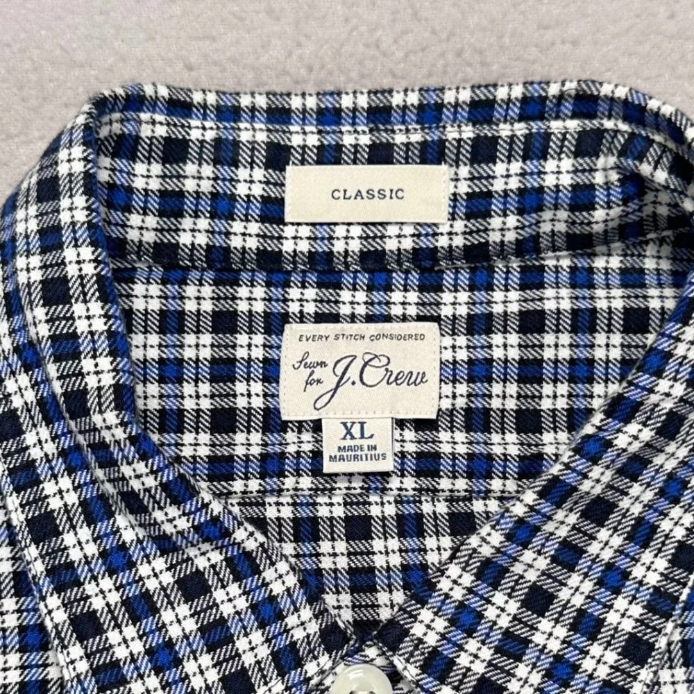 J.Crew Workshirt Mens XL Blue Windowpane Plaid Long Sleeve Flannel Button‎ Up